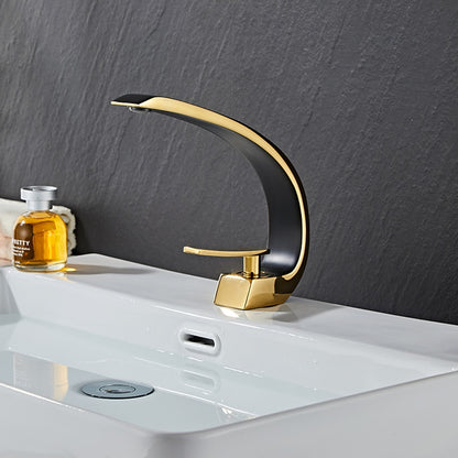 High Arc Spout Modern Single-Hole Bathroom Faucet, Single-Handle Brass Body Sink Faucet