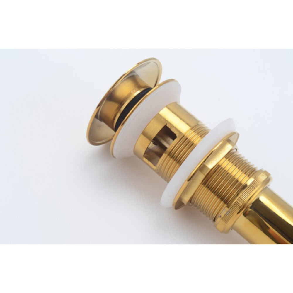 Polished Gold Contemporary Brass Sink Drain, Pop-Up Basin Drain with Overflow