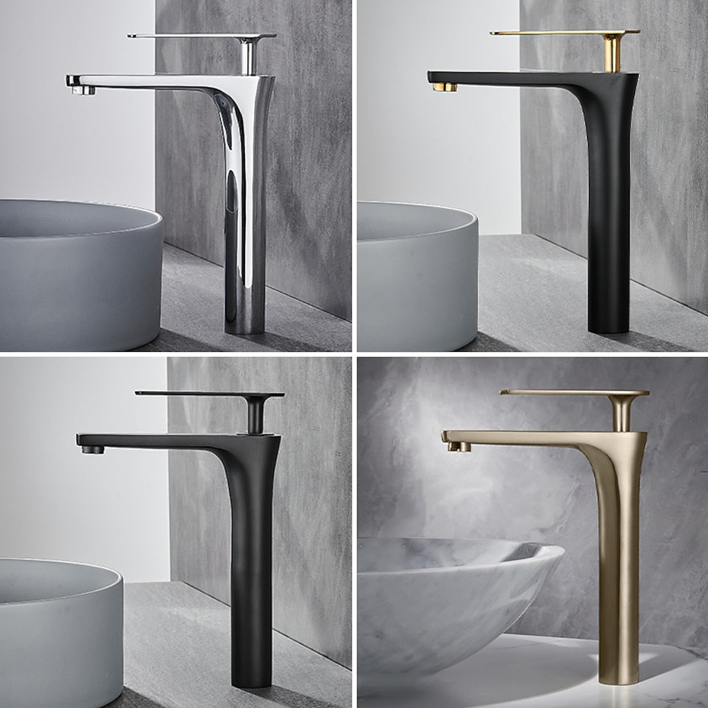 Modern Vessel Sink Faucet, Single-Handle Brass Bathroom Faucet
