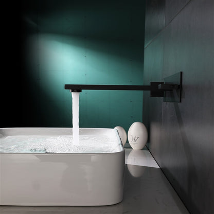 Modern Wall-Mount Bathroom Faucet, Dual-Handle Brass Sink Faucet, Brushed Gold / Matte Black