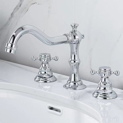Traditional Brass Widespread Bathroom Faucet, Dual Cross Handle Vanity Faucet, Antique Brass / Brushed Nickel / Chrome / Oil-Rubbed Bronze / Matte Black