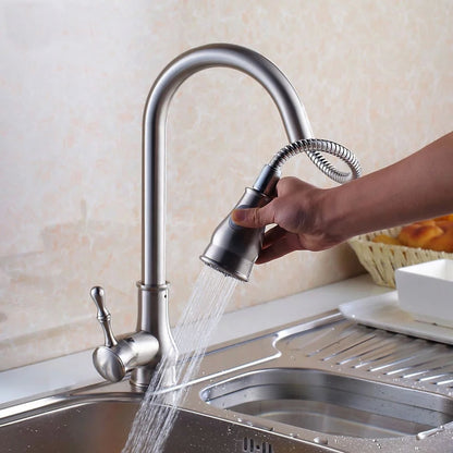 Dual-Mode Pull-Down Kitchen Faucet Spray Head Replacement, Pull-Out Nozzle Sprayer, Brushed Nickel / Chrome / Matte Black