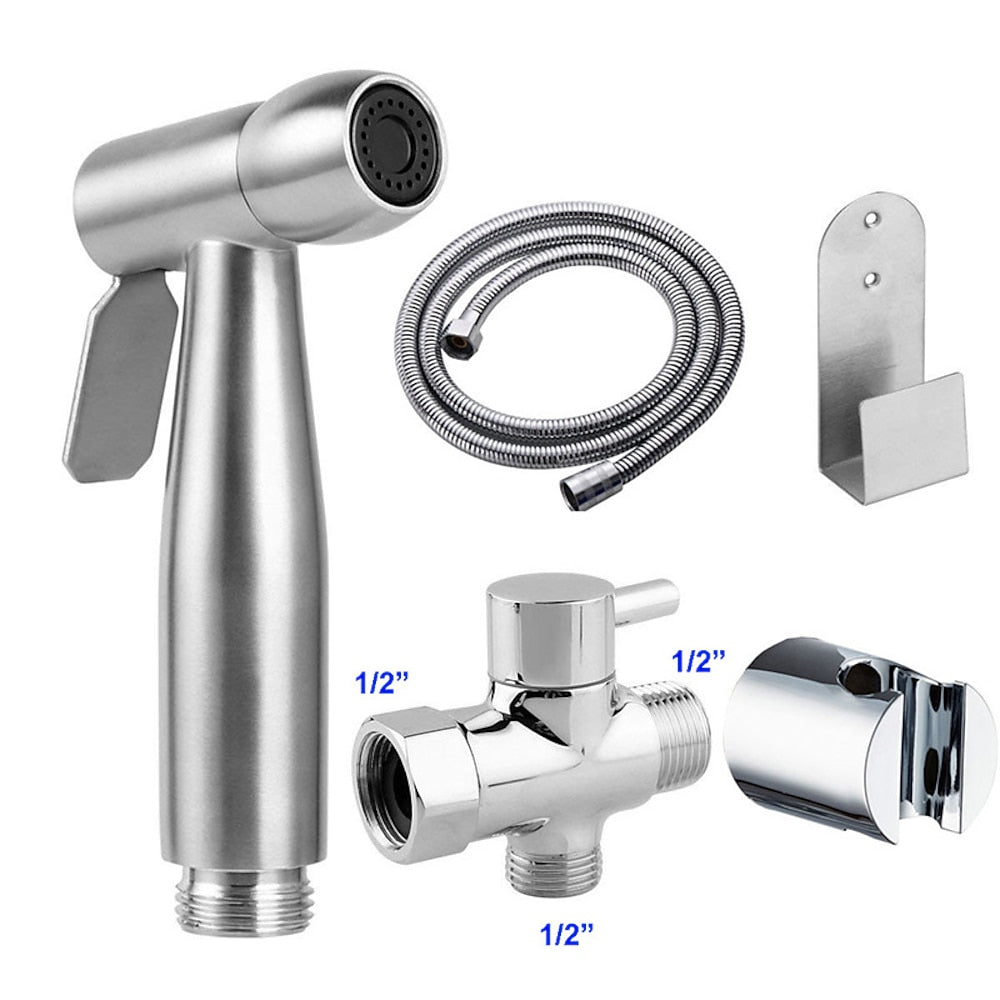 Modern Stainless Steel Handheld Bidet Faucet, Toilet Cleaning Bidet Faucet with Hose / T-Valve