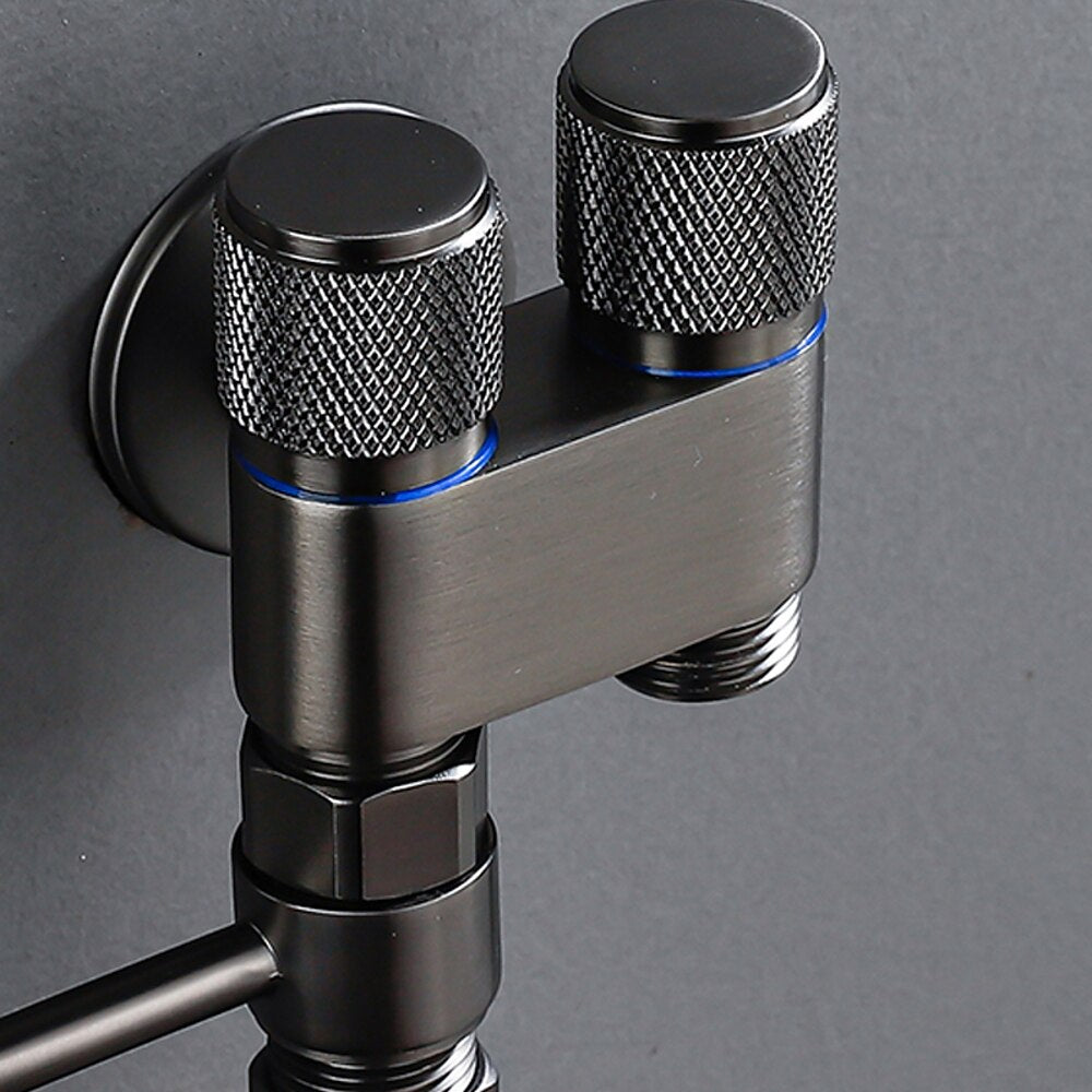 Dual-Handle Wall-Mount Bidet Sprayer, Solid Brass Shattaf Sprayer, Gray / Black / Silver