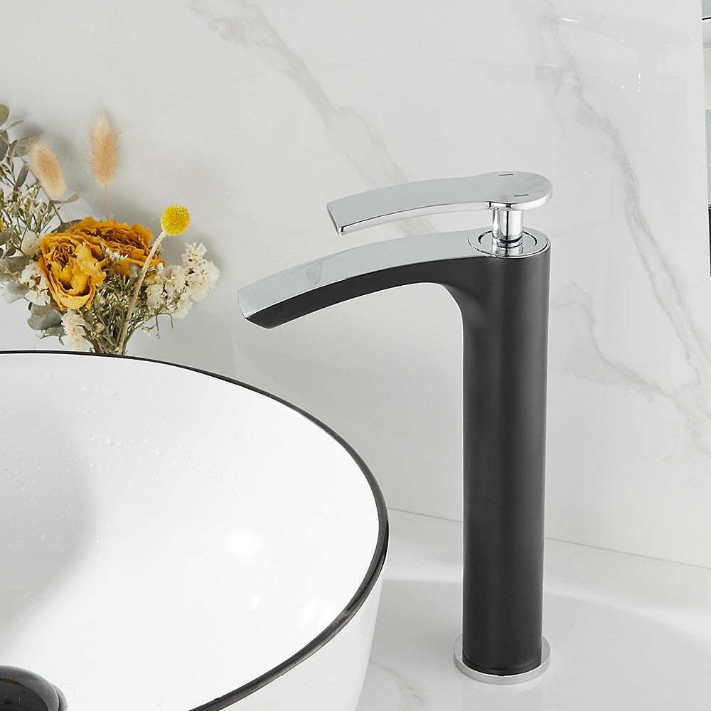 Waterfall Modern Bathroom Vessel Sink Faucet, Single-Handle Single-Hole Brass Basin Faucet