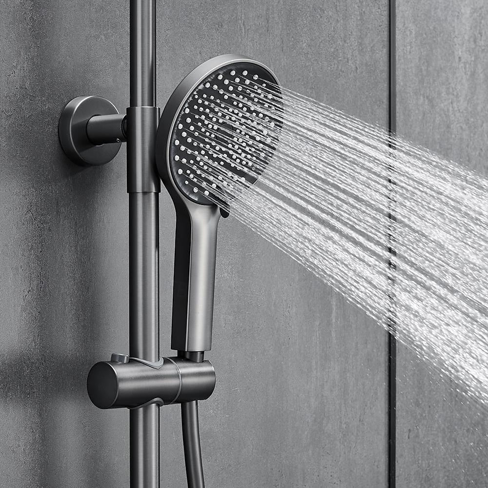 Thermostatic Wall-Mount Shower System, Multi-Function Rainfall Faucet with Handheld Shower, Chrome / Gunmetal