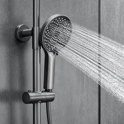 Thermostatic Wall-Mount Shower System, Multi-Function Rainfall Faucet with Handheld Shower, Chrome / Gunmetal