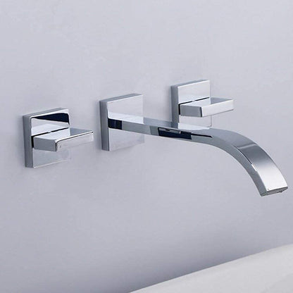 Chrome Modern Waterfall Bathroom Faucet, Wall-Mount 3-Hole Double-Handle Faucet