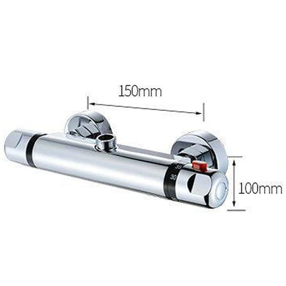 Chrome Wall-Mount Thermostatic Shower Valve, Dual-Knob Brass Mixer Bar with 38°C Safety Button