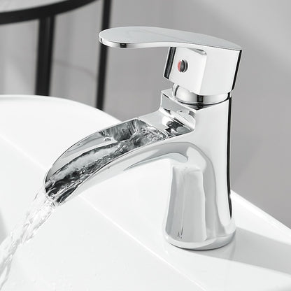 Modern Waterfall Vessel Sink Faucet, Single-Handle Brass Faucet, Matte Black / Chrome