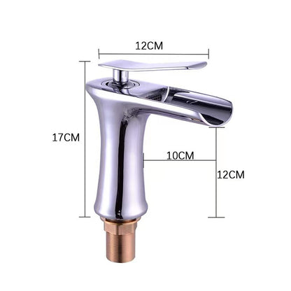 Waterfall Bathroom Sink Faucet, Single-Handle Brass Faucet