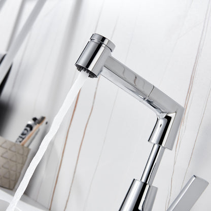 Pull-Out Single-Hole Bathroom Faucet, Single-Handle Brass Faucet, Brushed Gold / Chrome / Matte Black / Gunmetal