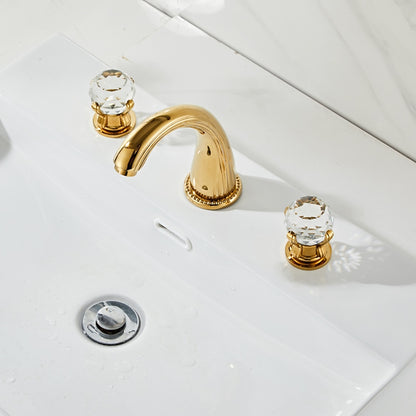 Modern Widespread Bathroom Faucet with Crystal Knob Handles, 3-Hole Double-Handle Brass Basin Mixer Tap, Antique Brass / Brushed Gold / Chrome / Matte Black / Rose Gold / Gunmetal / PVD