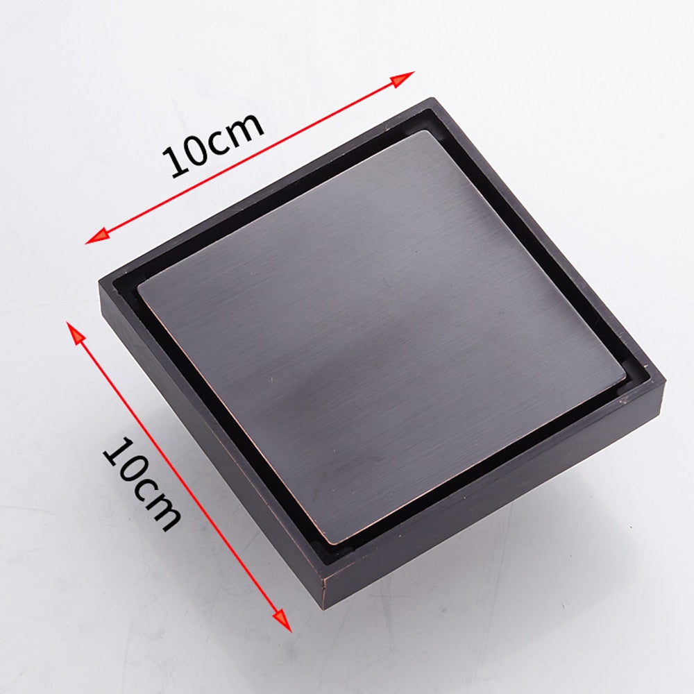 Oil-Rubbed Bronze Square Shower Floor Drain, Modern Solid Brass Floor Drain with Removable Cover / Hair Strainer