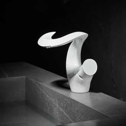 Waterfall Modern Single-Hole Bathroom Faucet, Single-Handle Brass Faucet, Matte White / Matte Black / Brushed Nickel / Antique Brass