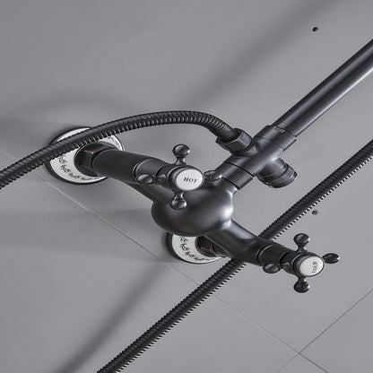 Oil-Rubbed Bronze Traditional Complete Shower System, Wall-Mounted Dual-Handle Brass Shower Faucet with Handheld Shower