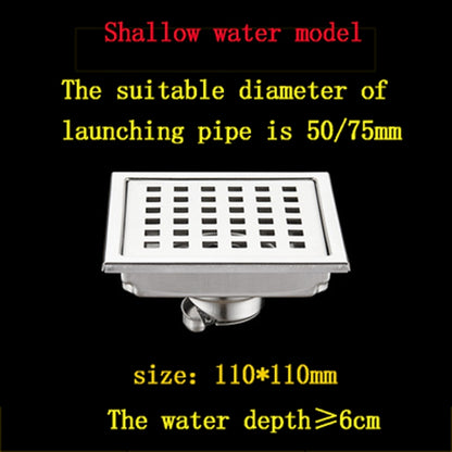 Stainless Steel Anti-Odor Square Floor Drain, Floor-Mounted Shower Drain with Removable Cover