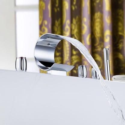 Modern Waterfall Roman Tub Faucet, 3-Handle Brass Bathtub Faucet with Handheld Shower, Matte Black / Chrome