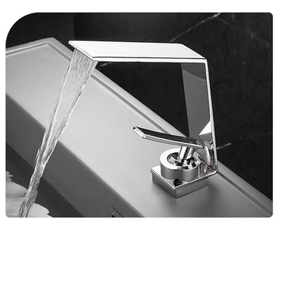 Waterfall Modern Single-Hole Bathroom Faucet, Single-Handle Brass Faucet
