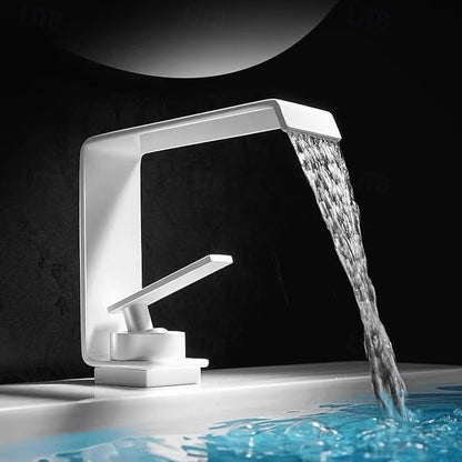 Modern Waterfall Bathroom Faucet, Single-Handle Single-Hole Brass Faucet, Chrome / Matte Black / Gunmetal / Matte White