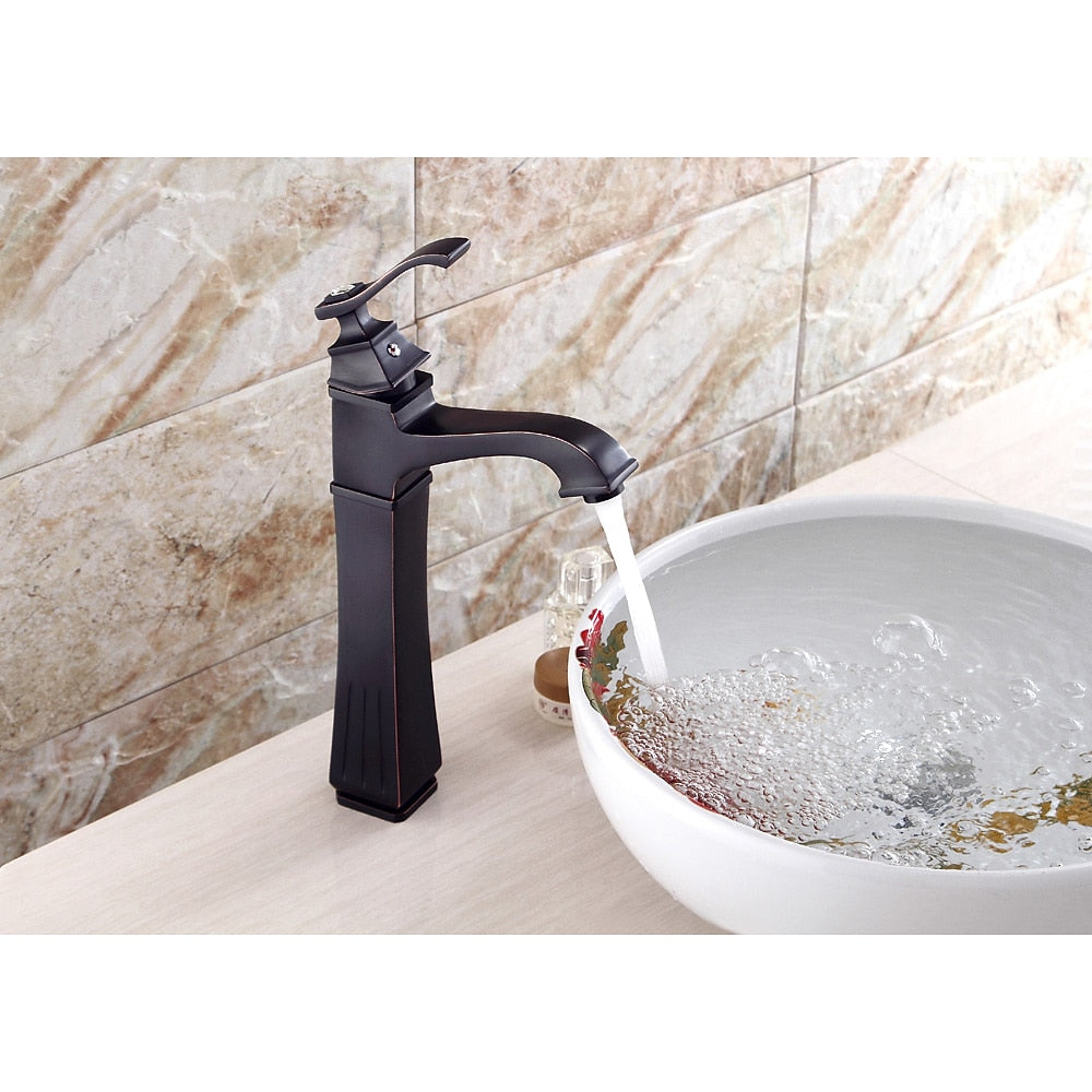 Oil-Rubbed Bronze Modern Tall Vessel Faucet, Single-Hole Bathroom Faucet with Pop-Up Drain