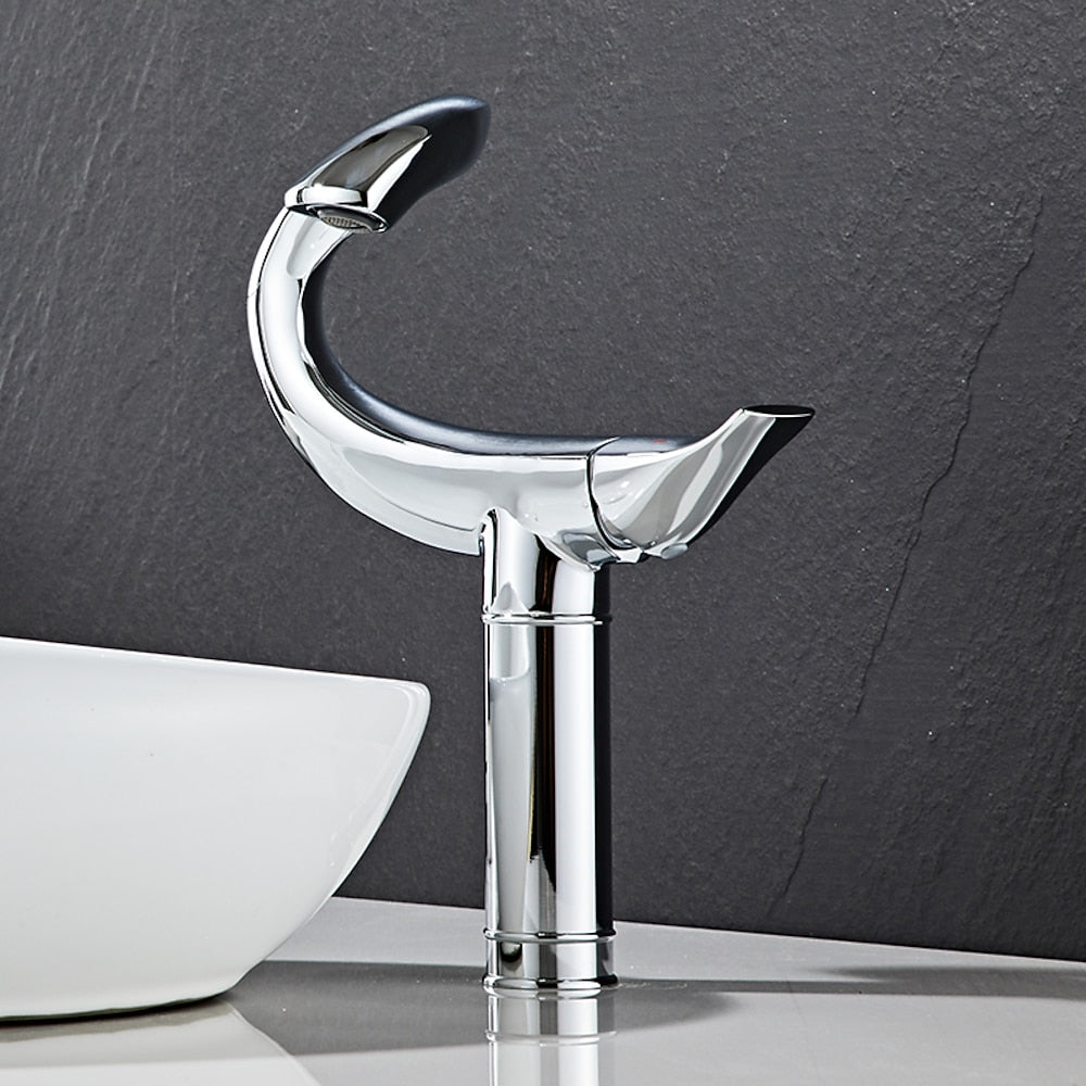 Curved High Arc Vessel Bathroom Faucet, Single-Handle Single-Hole Tall Brass Faucet