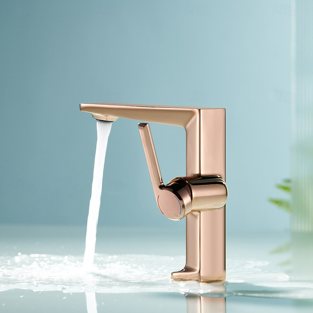 Modern Single-Hole Bathroom Faucet, Single-Handle Brass Faucet, Polished Gold / Chrome / Matte Black / Brushed Gold / Rose Gold / Matte White / Gunmetal