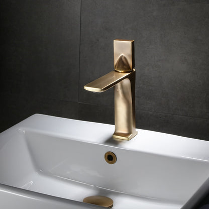 Brushed Gold Modern Bathroom Sink Faucet, Single-Hole Single-Handle Brass Faucet
