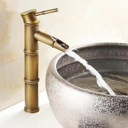 Bamboo Shape Waterfall Bathroom Faucet, Single-Handle Vessel Sink Faucet, Antique Brass / Matte Black / Brushed Nickel