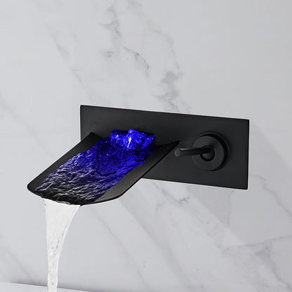 LED Waterfall Bathroom Faucet, Wall-Mount Single-Handle Brass Faucet, Brushed Gold / Matte Black / Oil-Rubbed Bronze