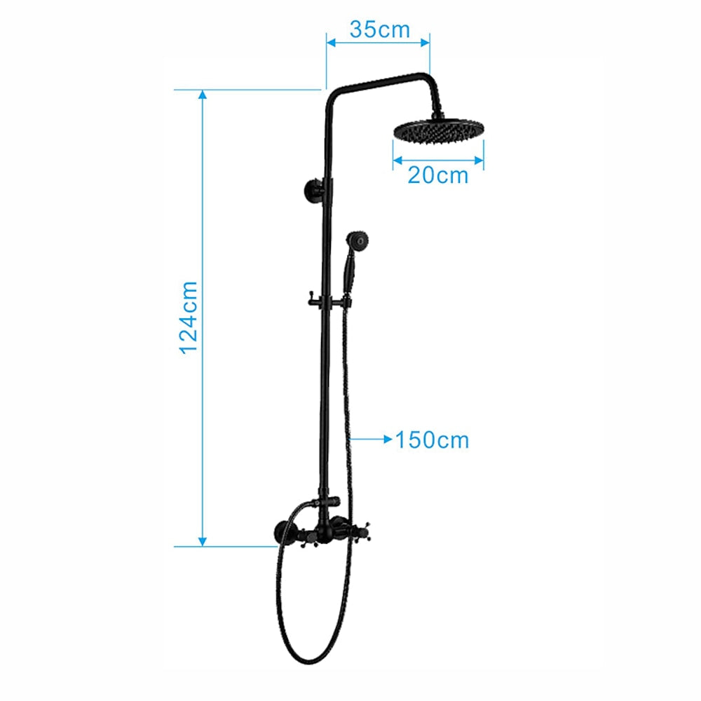 Oil-Rubbed Bronze Antique Rainfall Shower System, Wall-Mounted Brass Dual-Handle Shower Faucet with Handheld Shower