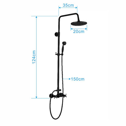 Oil-Rubbed Bronze Antique Rainfall Shower System, Wall-Mounted Brass Dual-Handle Shower Faucet with Handheld Shower