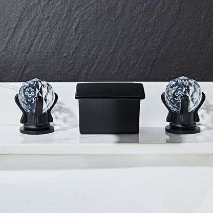 Waterfall Bathroom Faucet, Modern 3-Hole Widespread Faucet, Double Crystal Handle Faucet, Matte Black / Chrome / Brushed Gold / Polished Gold