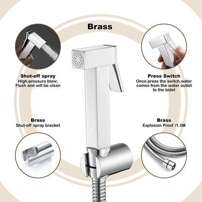 Self-Cleaning Solid Brass Bidet Sprayer, Wall-Mount Toilet Bidet Sprayer with Hose / Bracket, Black / Silver / Gold