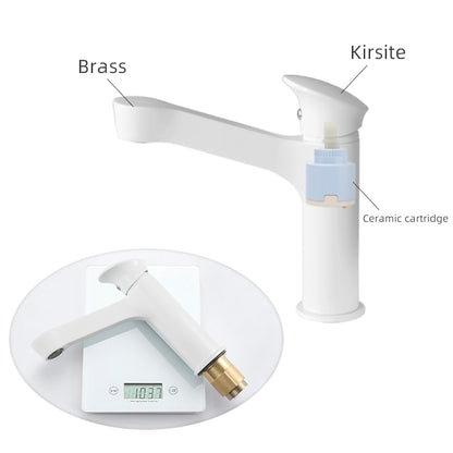 Modern Waterfall Bathroom Faucet, Single-Hole Brass Single-Handle Faucet, Matte Black / Matte White / Gunmetal / Chrome / Brushed Gold