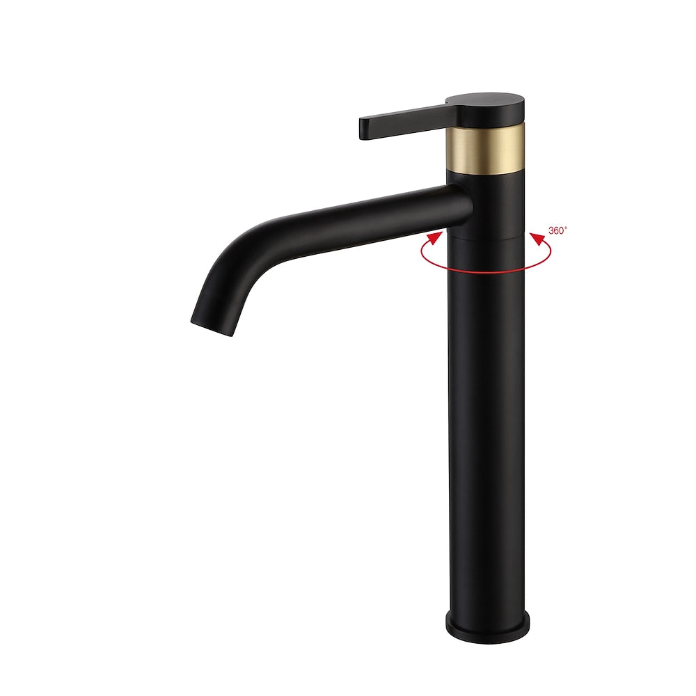 Modern Single-Hole Vessel Sink Faucet, 360-Degree Swivel Brass Faucet