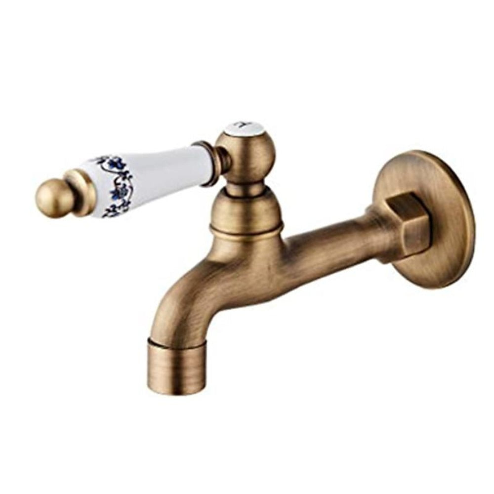 Vintage Brass Wall-Mount Utility Faucet, Single-Cold Laundry Tap with Quick Connector, Antique Brass / Polished Gold