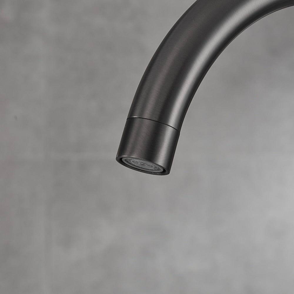 Gunmetal Floor-Mount Freestanding Tub Filler Faucet, Single-Handle Swivel Spout Bathtub Faucet with Handheld Shower