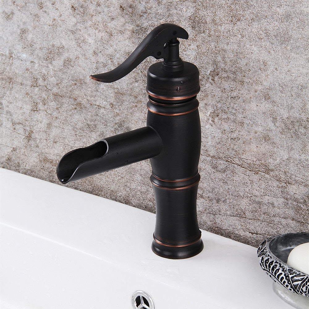 Traditional Waterfall Oil-Rubbed Bronze Bathroom Faucet, Single-Handle Single-Hole Brass Faucet