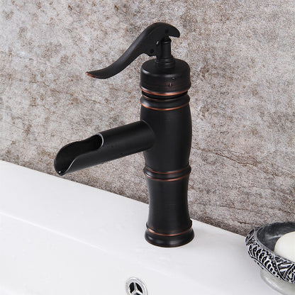 Traditional Waterfall Oil-Rubbed Bronze Bathroom Faucet, Single-Handle Single-Hole Brass Faucet