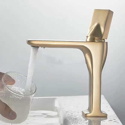 Brushed Gold Modern Bathroom Sink Faucet, Single-Hole Single-Handle Brass Faucet