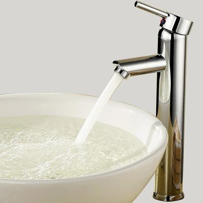 Chrome Modern Single-Hole Vessel Bathroom Faucet, Single-Handle Brass Faucet