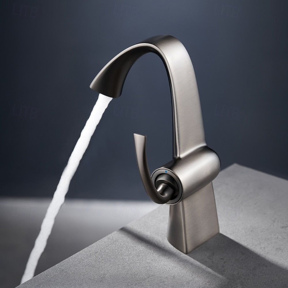 Modern Single-Hole Bathroom Faucet, Single-Handle High-Arc Faucet, Matte White / Chrome / Polished Gold / Matte Black / Brushed Gold / Rose Gold / Gunmetal