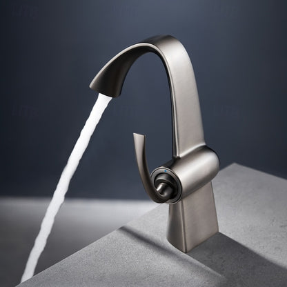 Modern Single-Hole Bathroom Faucet, Single-Handle High-Arc Faucet, Matte White / Chrome / Polished Gold / Matte Black / Brushed Gold / Rose Gold / Gunmetal