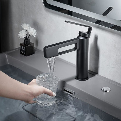 Modern Waterfall Bathroom Sink Faucet, Single-Handle Single-Hole Brass Faucet, Matte Black / Brushed Gold / Gunmetal / Chrome / Matte White