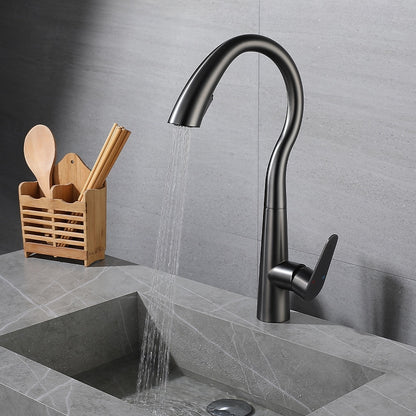 Pull-Down Kitchen Faucet, High Arc Single-Handle Brass Sink Faucet, Gunmetal / Matte White / Matte Black / Brushed Nickel