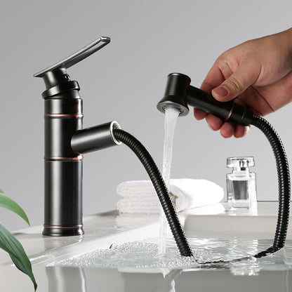 Pull-Out Spray Single-Hole Faucet, Single-Handle Brass Vintage Bathroom Faucet, Matte Black / Oil-Rubbed Bronze / Antique Brass / Brushed Nickel