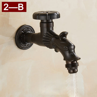 Vintage Dragon Wall-Mount Garden Faucet, Single Wheel Handle Outdoor Faucet, Antique Brass / Matte Black / Brushed Gold