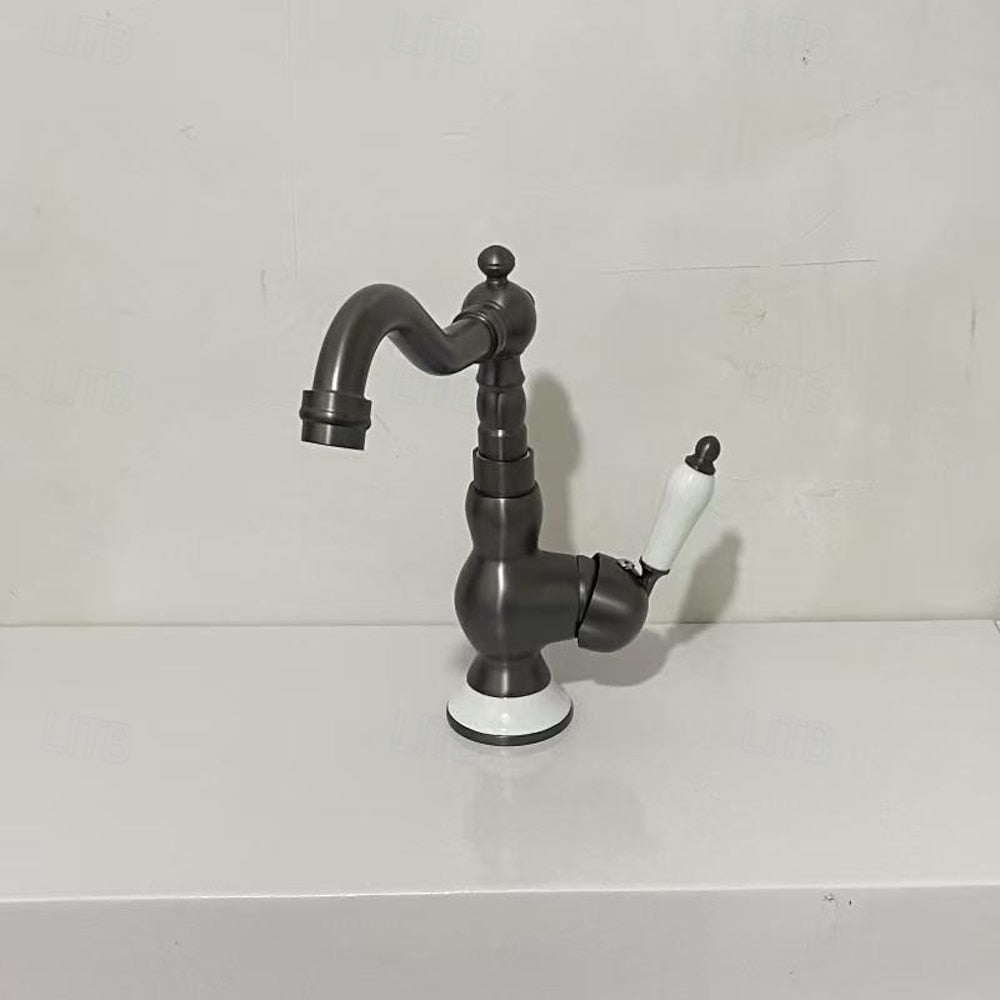 Vintage Single-Hole Bathroom Faucet, Single-Handle Swivel Spout Basin Faucet, Polished Gold / Chrome / Matte White / Gunmetal / Antique Brass