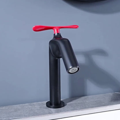 Modern Single-Hole Bathroom Faucet with Propeller Handle, Black / White / Burgundy / Orange Red
